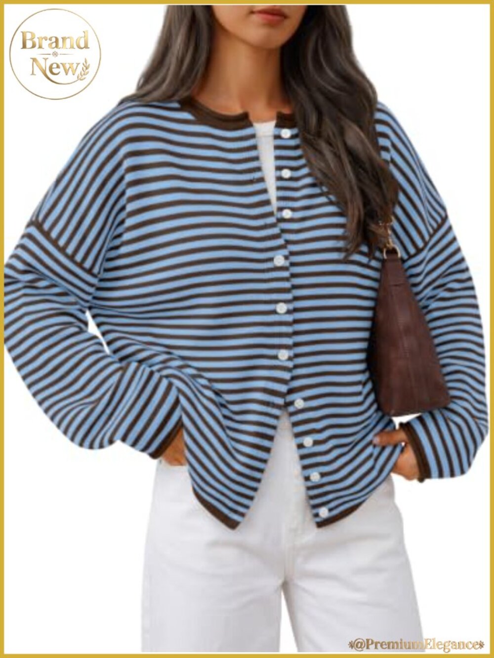 Striped Oversized Cardigan Women's Long Sleeve Button Front Knit